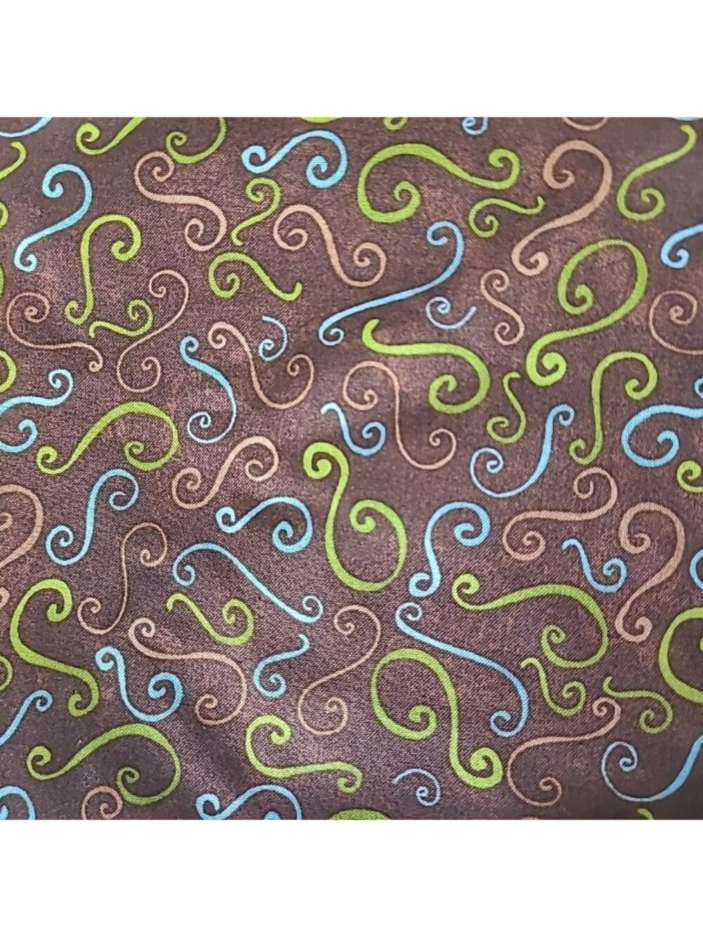 New Debbie Mumm Brown Blue Green Swirl Cotton Fabric 2 Continuous Yards